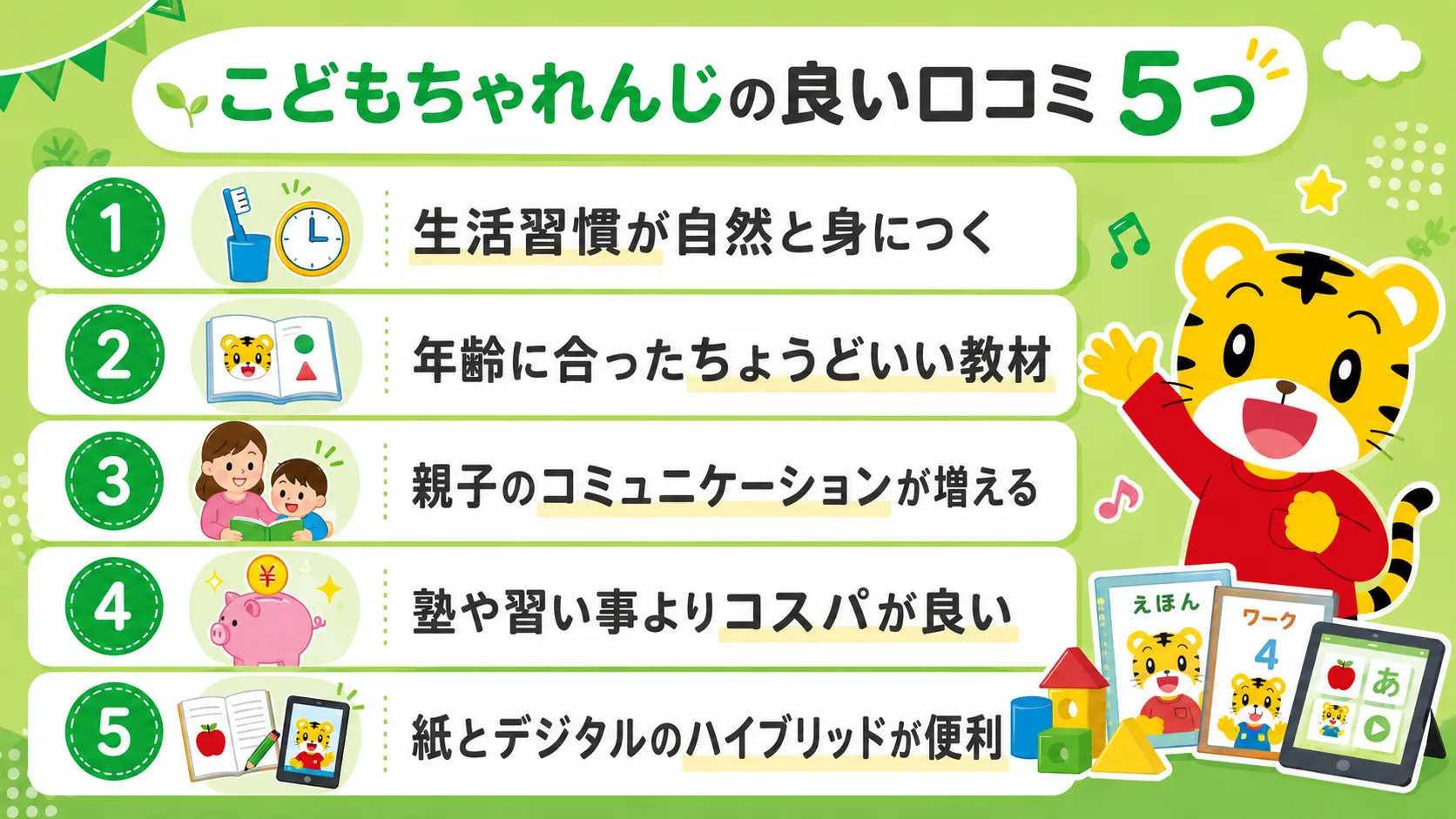 こどもちゃれんじの良い口コミ・メリット5つ