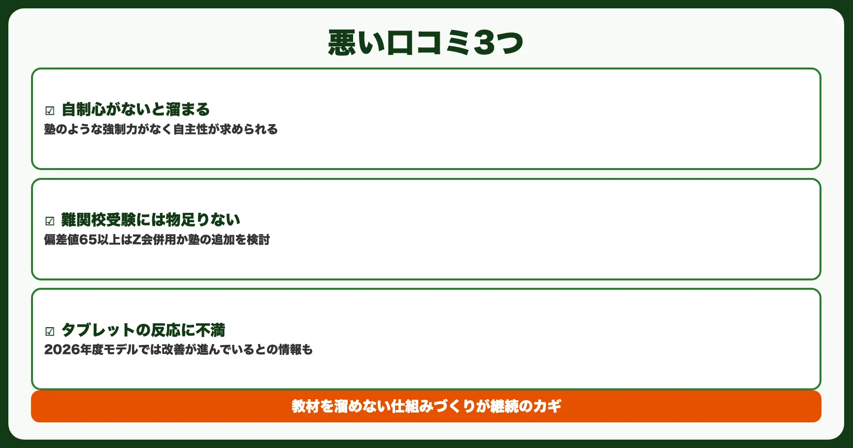 進研ゼミ中学講座の悪い口コミ