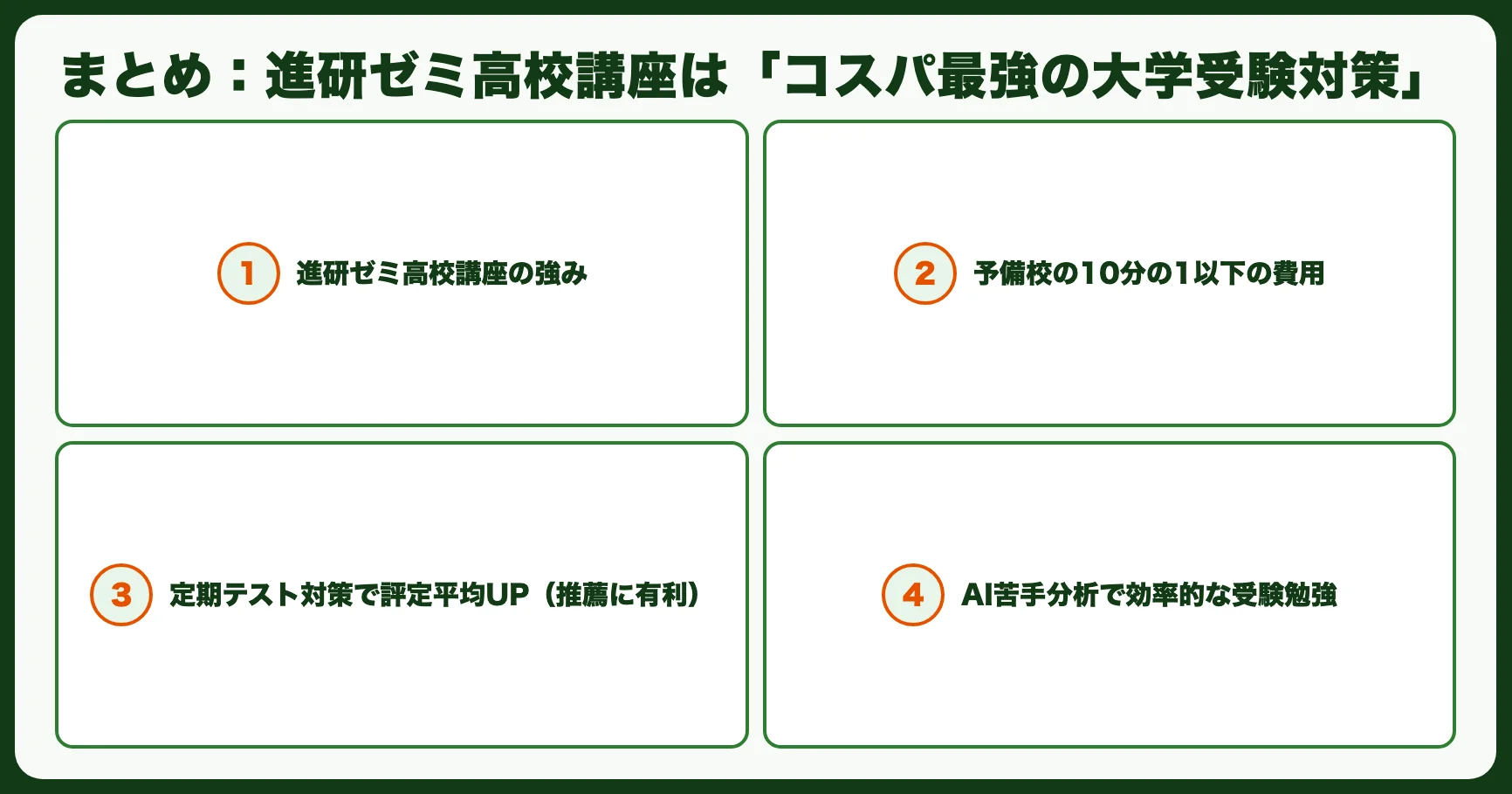 まとめ：進研ゼミ高校講座は「コスパ最強の大学受験対策」